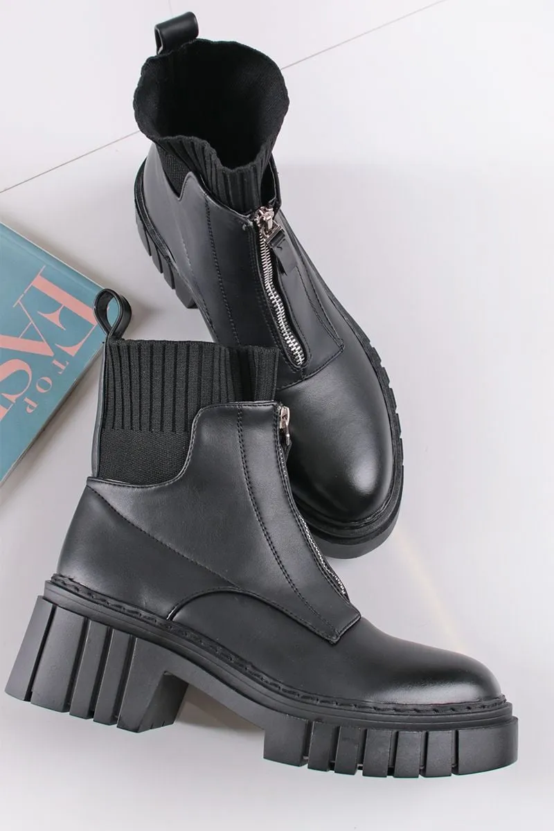Ankle boots with front zip - Black