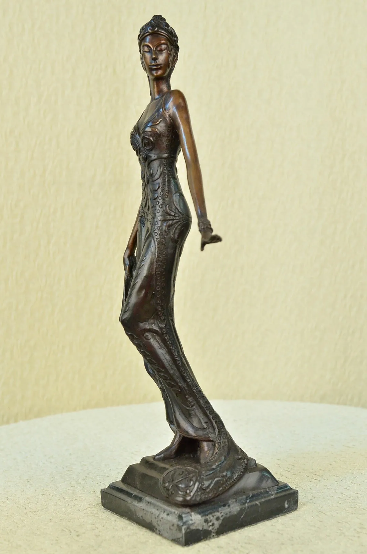 Art Deco/Nouveau Sexy Model Actress Genuine Bronze Sculpture Lost Wax Method