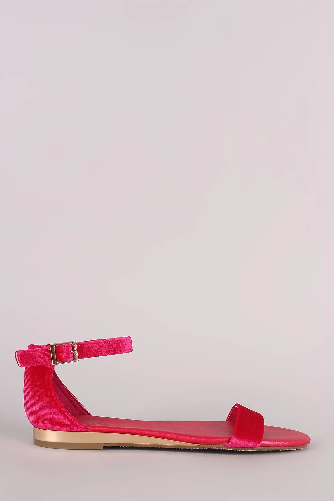 Bamboo Velvet Ankle Strap Open Toe Flat Sandal
