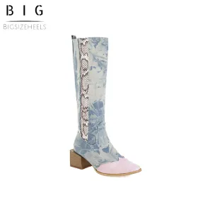 Bigsizeheels simple pointed toe over the knee boots-Pale blue