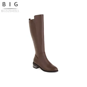 Bigsizeheels Simple solid color round toe over-the-knee boots-Dark brown