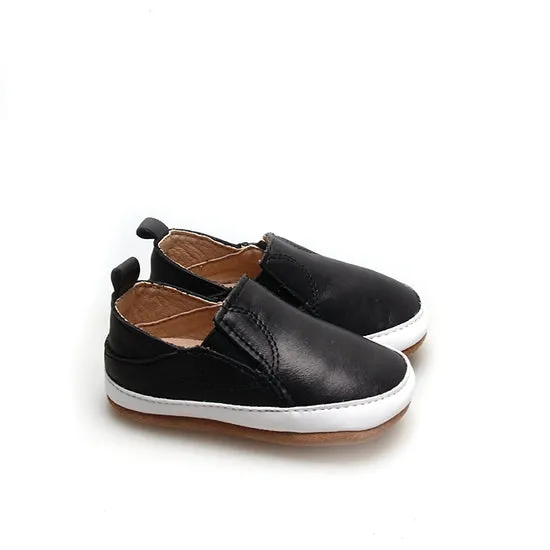 Black Leather Slip-on Sneakers