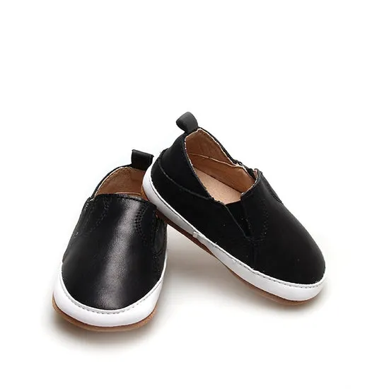 Black Leather Slip-on Sneakers
