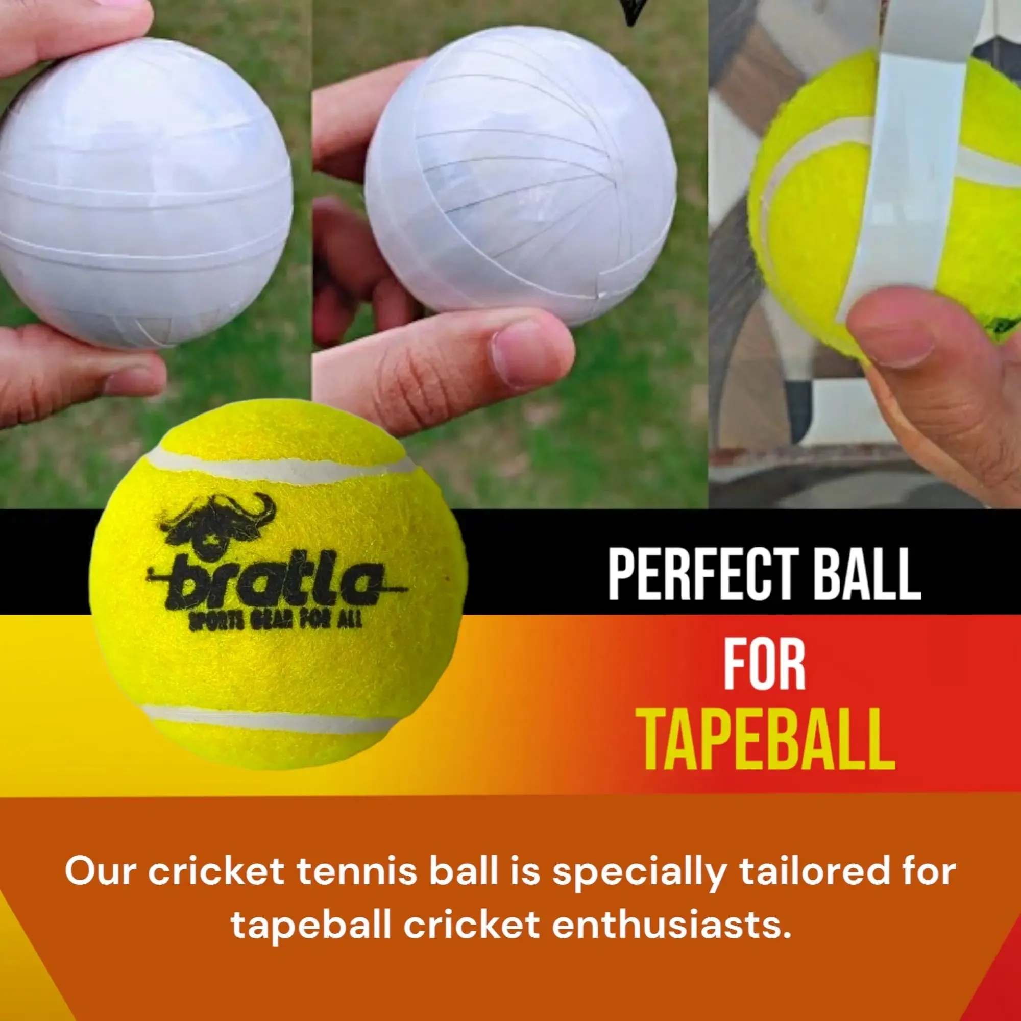 Bratla Pro Cricket Tennis Tape Ball Pack of 3 Lightweight