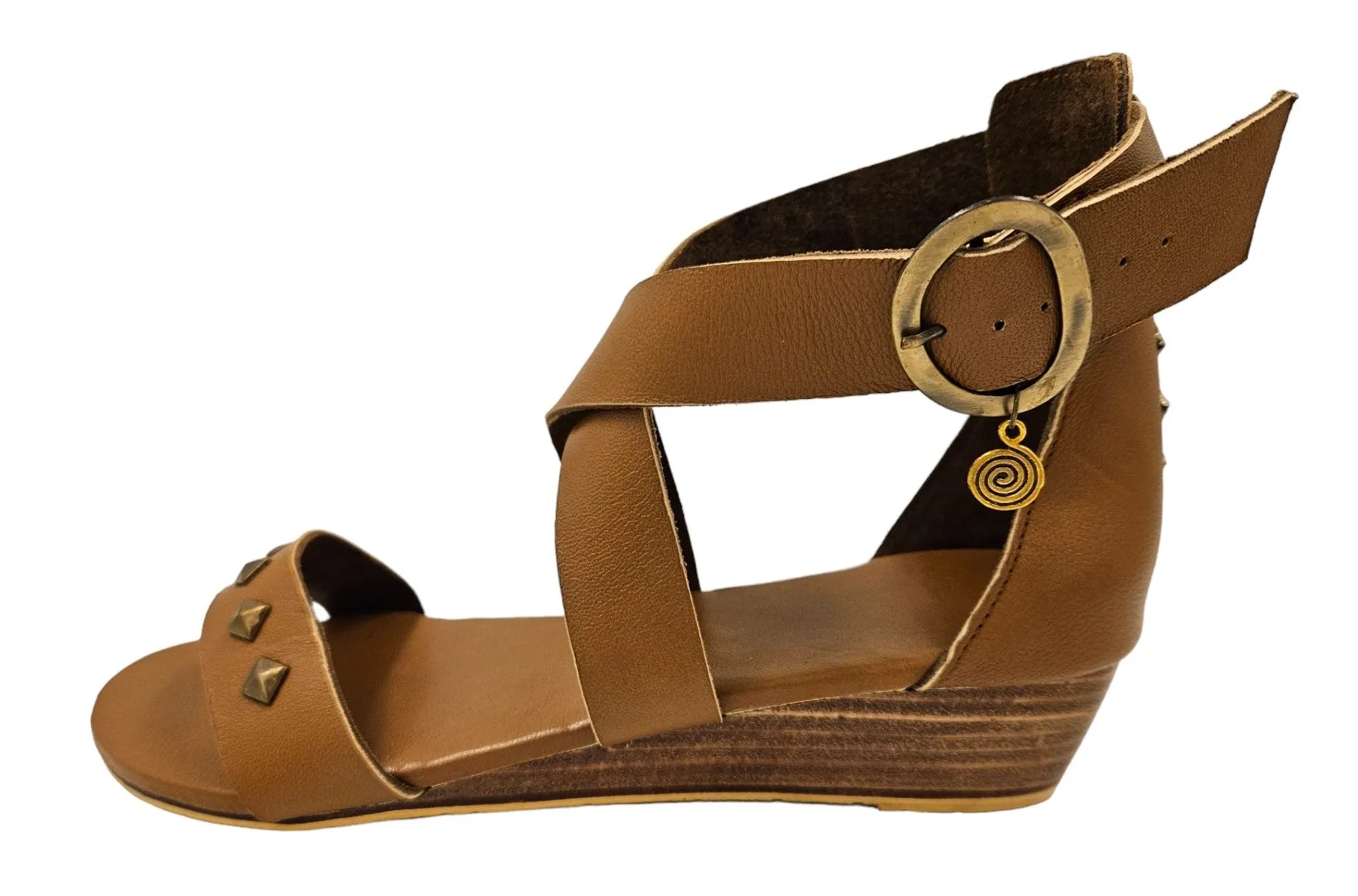 Brown Leather Studded Wedges