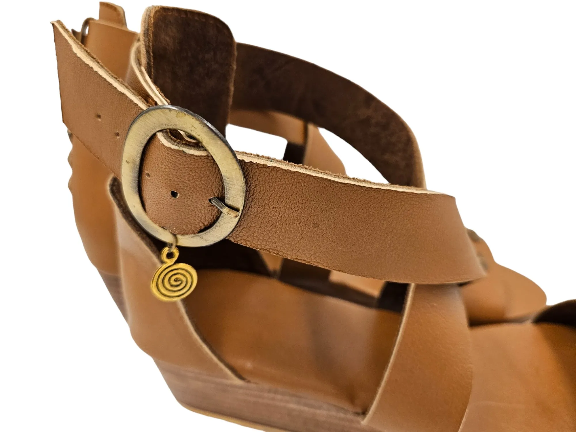Brown Leather Studded Wedges