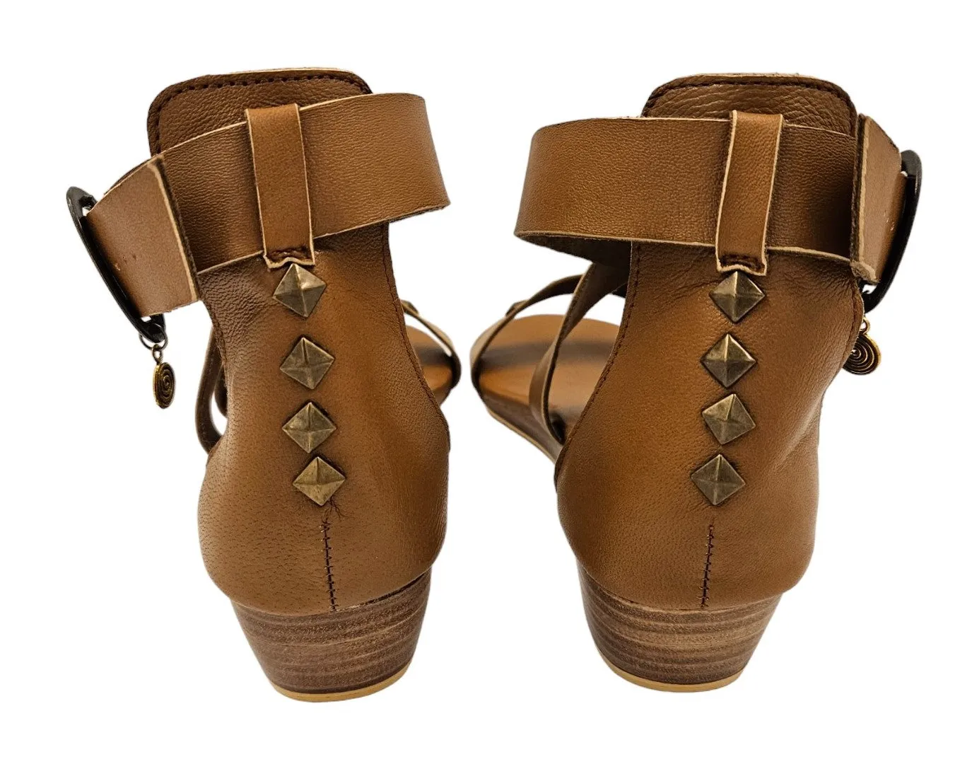 Brown Leather Studded Wedges