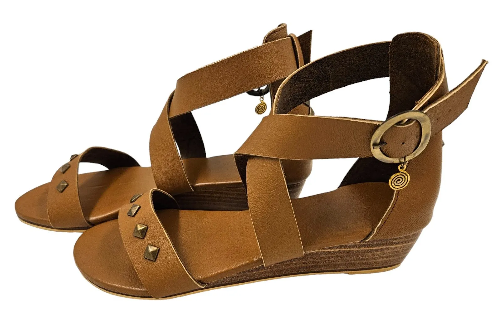 Brown Leather Studded Wedges
