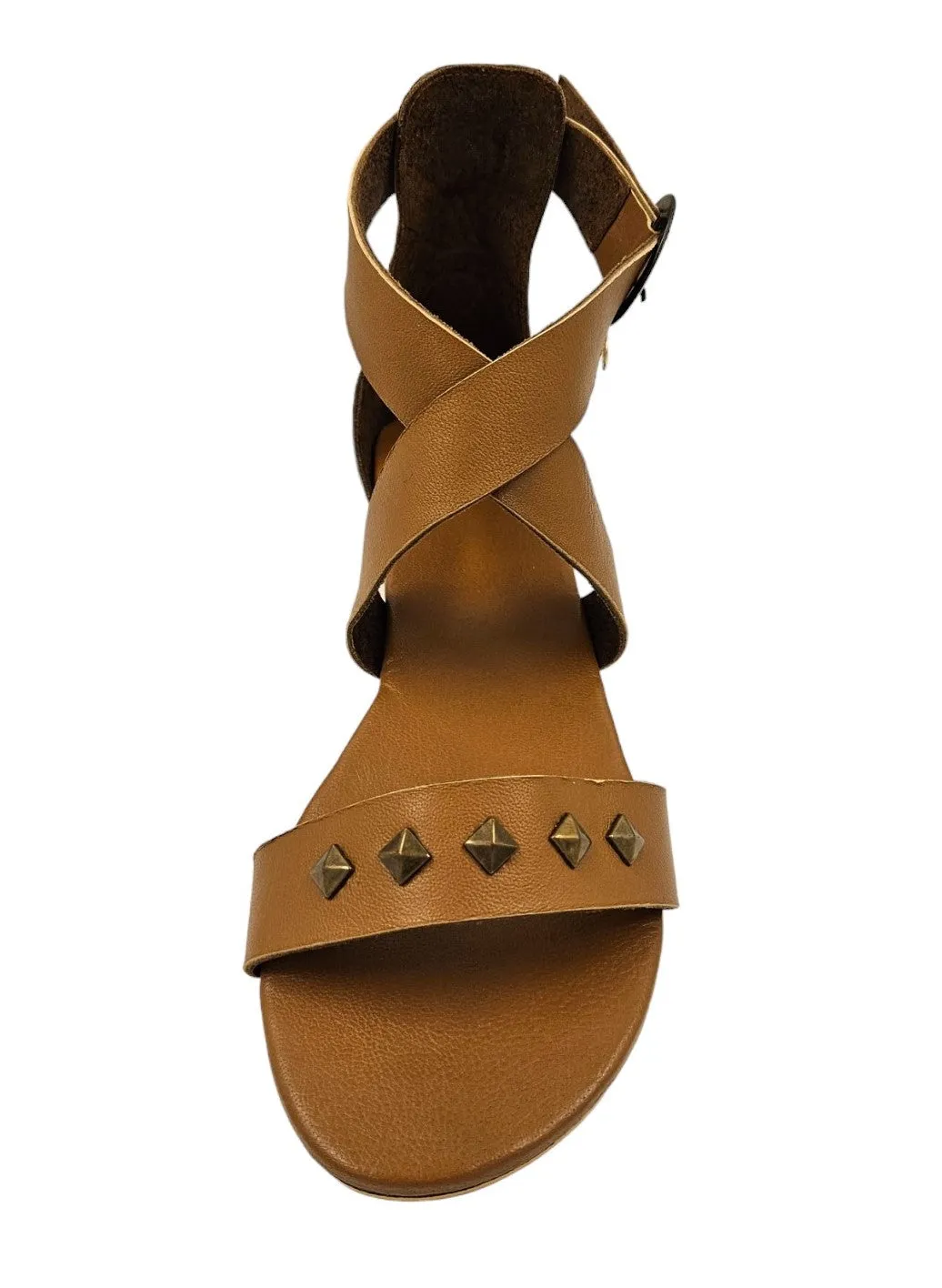Brown Leather Studded Wedges
