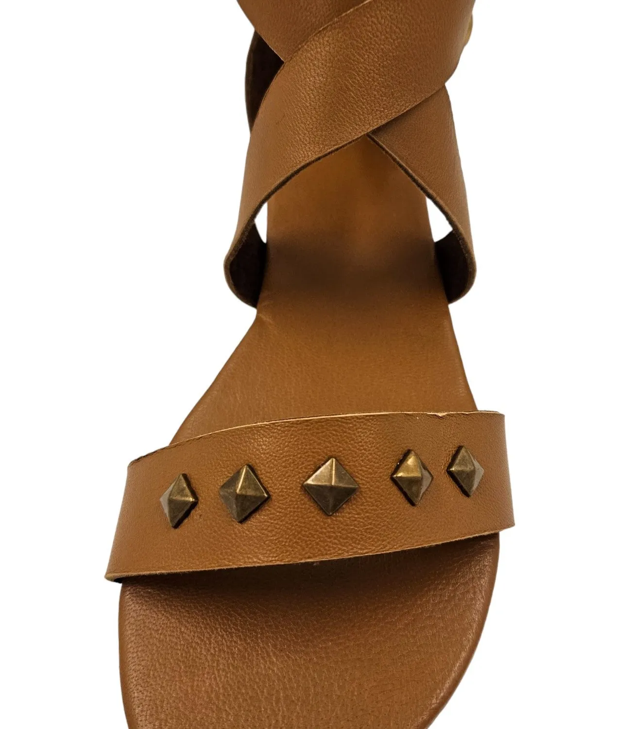 Brown Leather Studded Wedges
