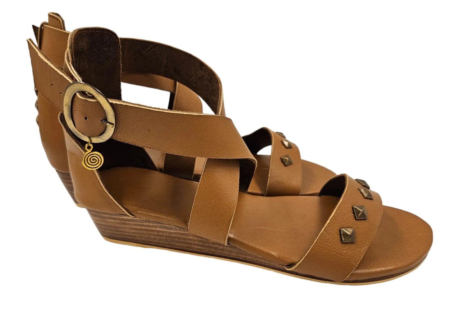 Brown Leather Studded Wedges