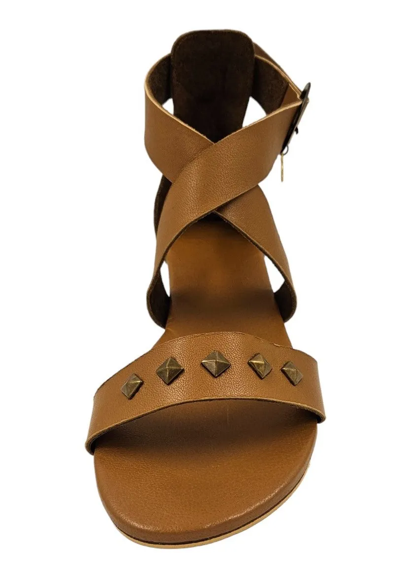 Brown Leather Studded Wedges