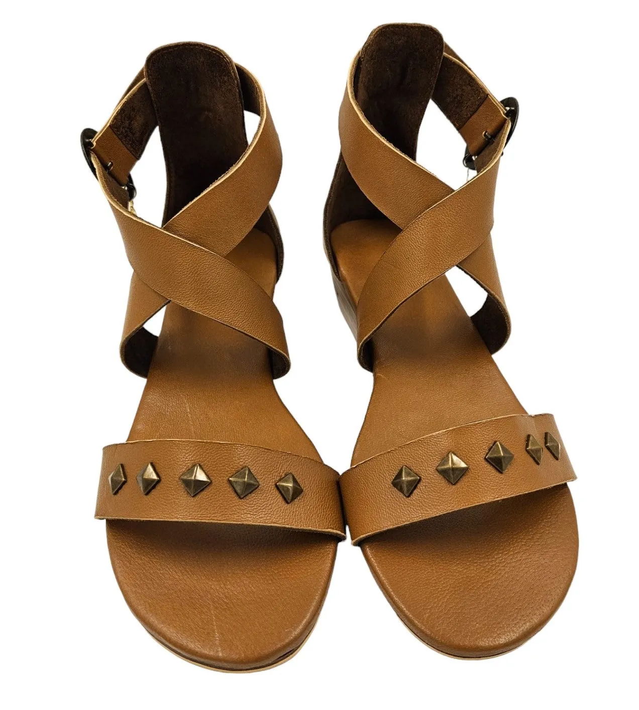 Brown Leather Studded Wedges