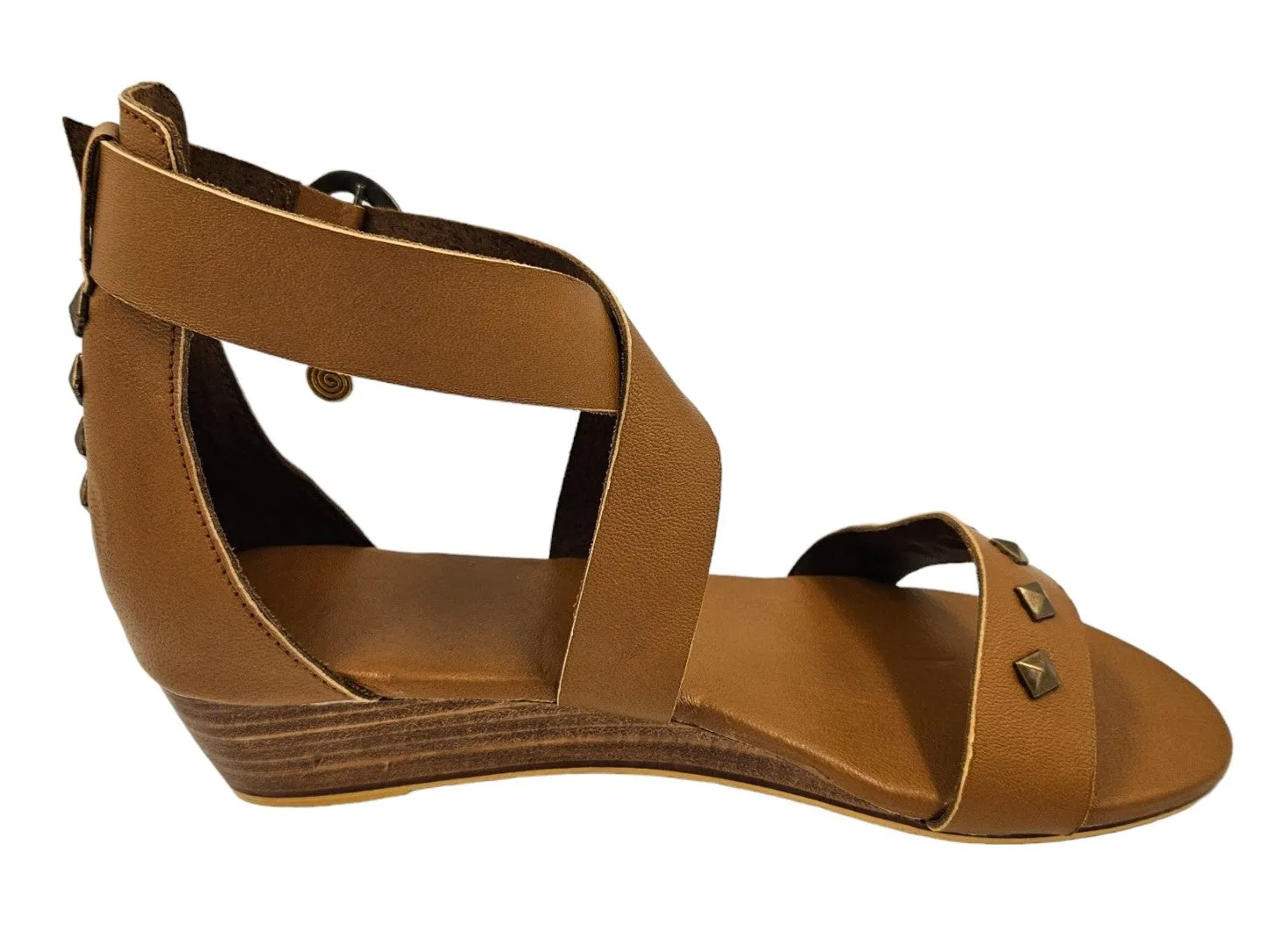 Brown Leather Studded Wedges