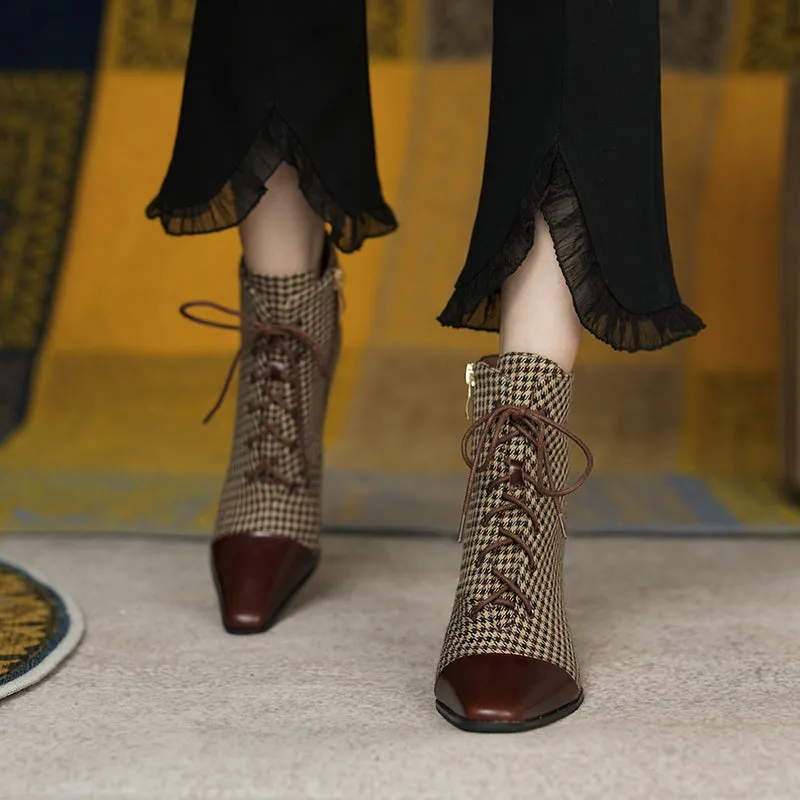 Darcy Plaid Vintage Handmade Lace up Ankle Boots