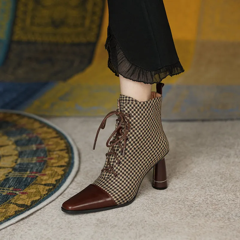 Darcy Plaid Vintage Handmade Lace up Ankle Boots