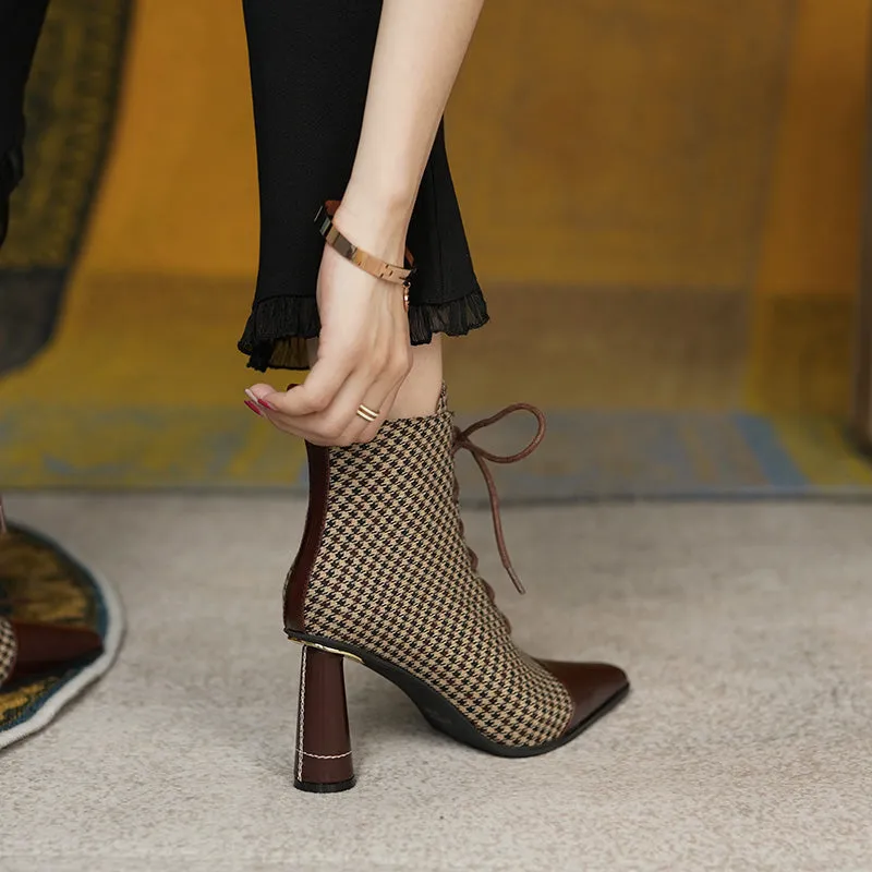 Darcy Plaid Vintage Handmade Lace up Ankle Boots