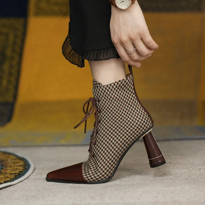 Darcy Plaid Vintage Handmade Lace up Ankle Boots