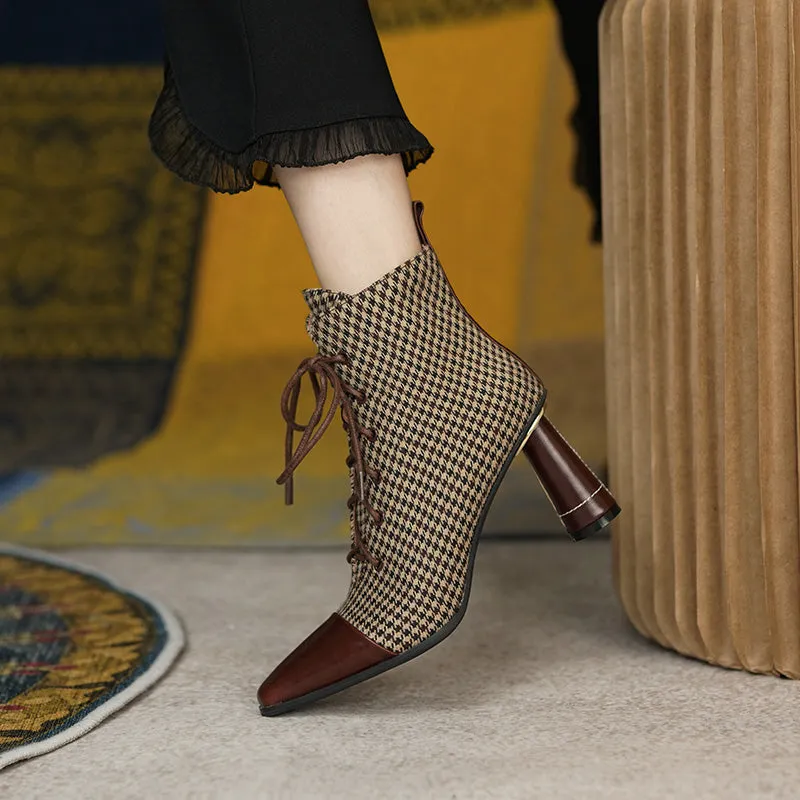 Darcy Plaid Vintage Handmade Lace up Ankle Boots