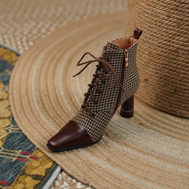 Darcy Plaid Vintage Handmade Lace up Ankle Boots