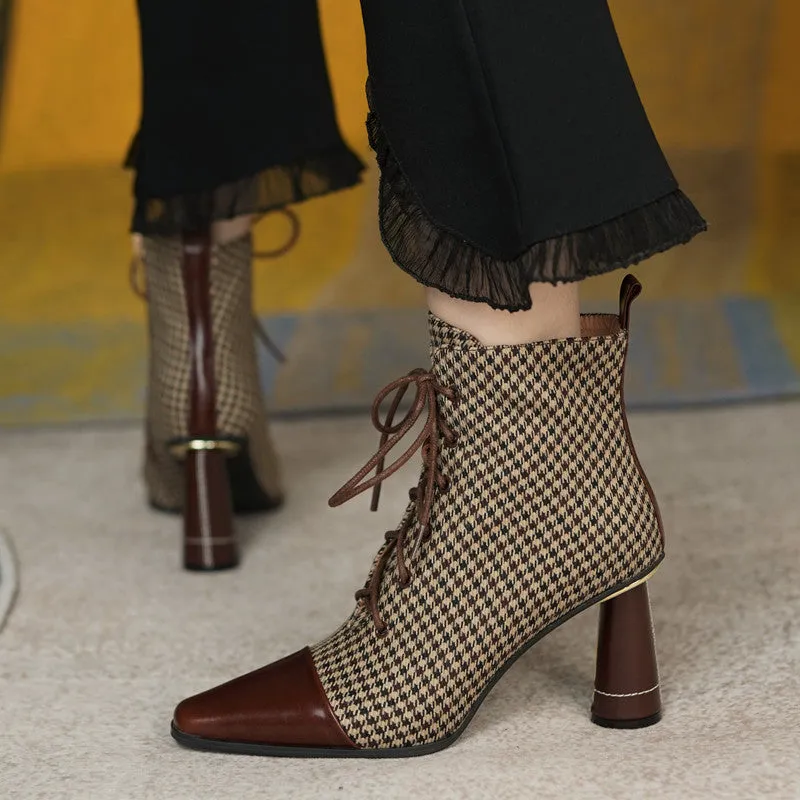 Darcy Plaid Vintage Handmade Lace up Ankle Boots