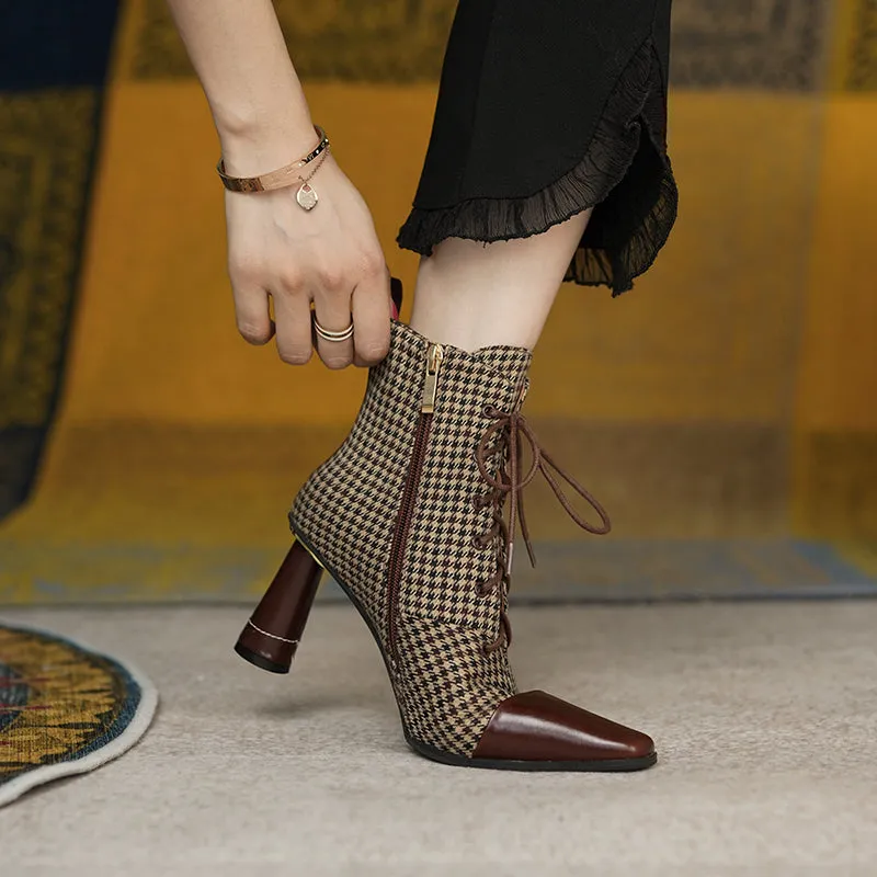 Darcy Plaid Vintage Handmade Lace up Ankle Boots