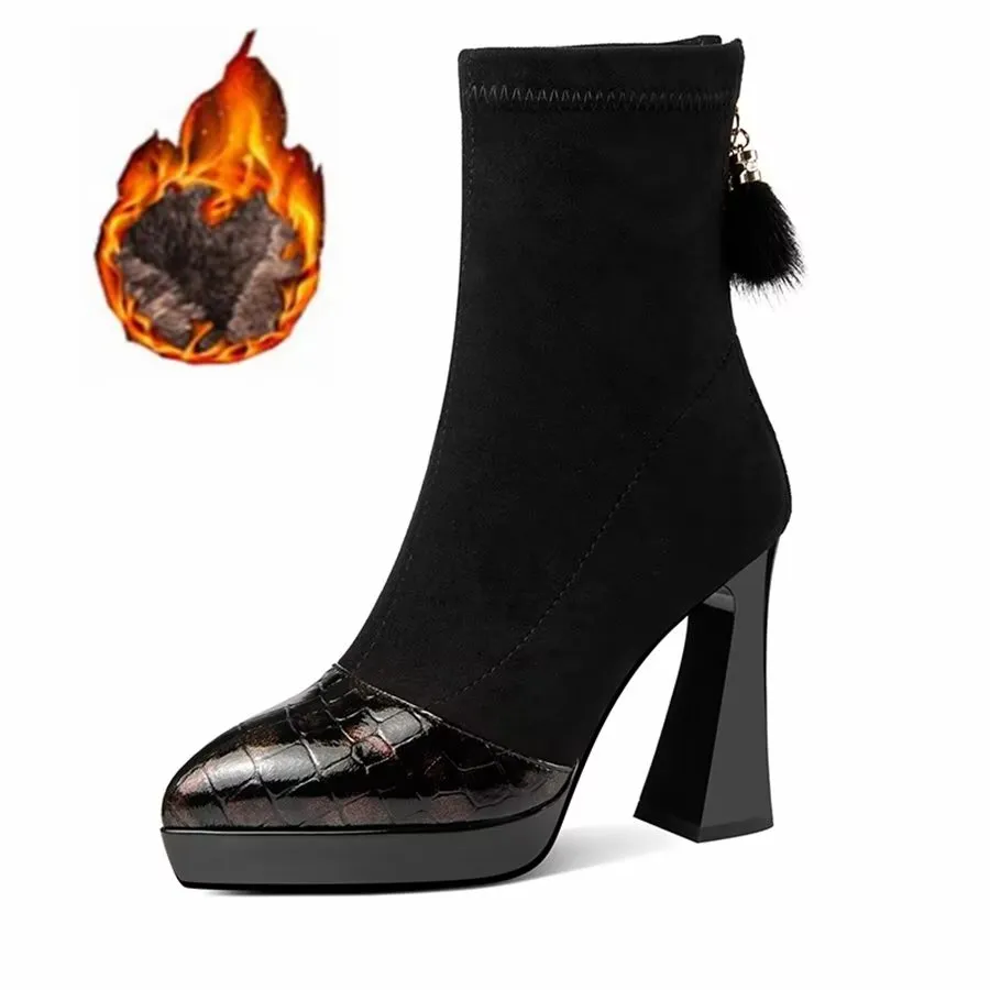 Elegant Zipper Pointed Toe Kitten High Heel Boots