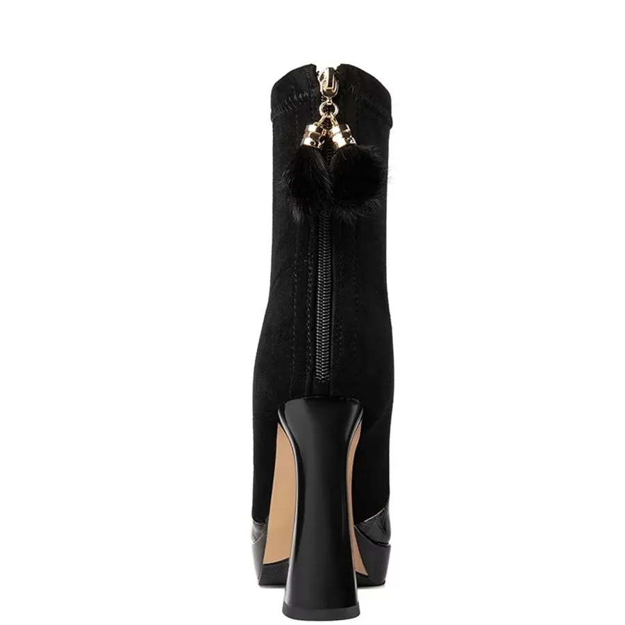 Elegant Zipper Pointed Toe Kitten High Heel Boots