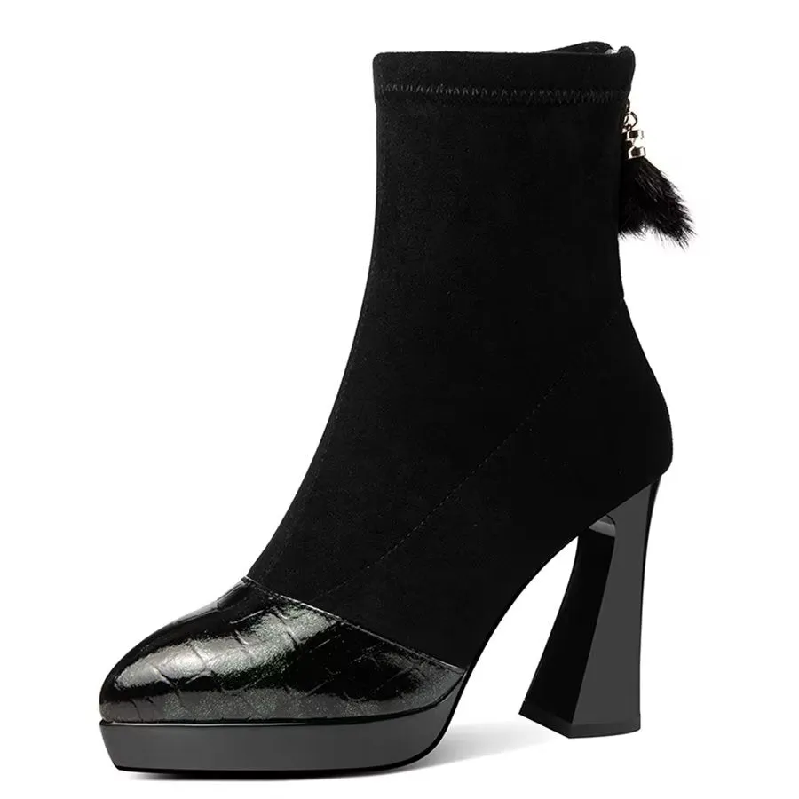Elegant Zipper Pointed Toe Kitten High Heel Boots