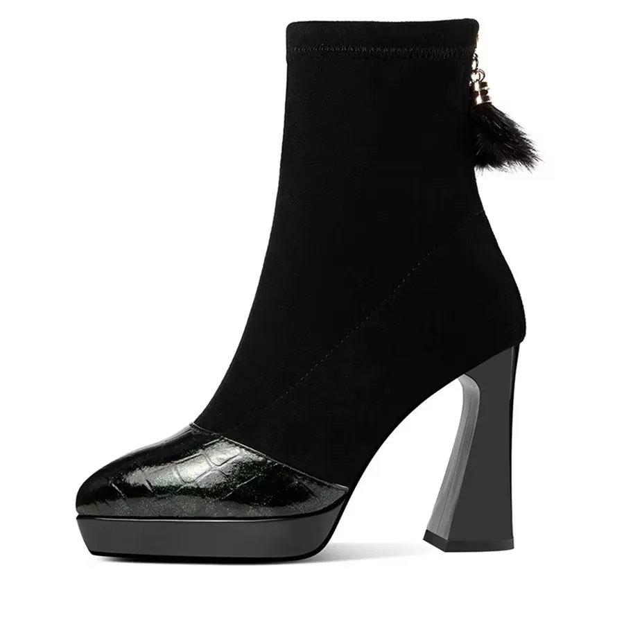 Elegant Zipper Pointed Toe Kitten High Heel Boots
