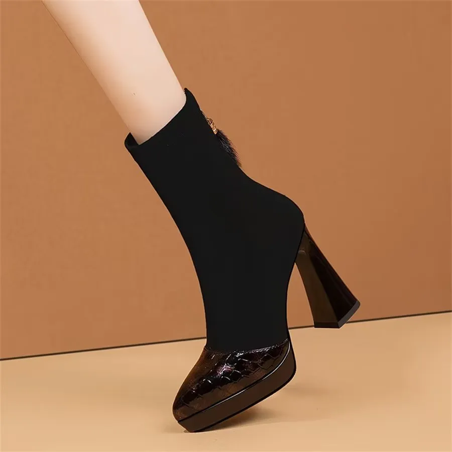 Elegant Zipper Pointed Toe Kitten High Heel Boots