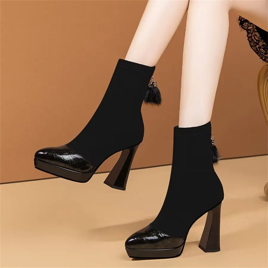 Elegant Zipper Pointed Toe Kitten High Heel Boots