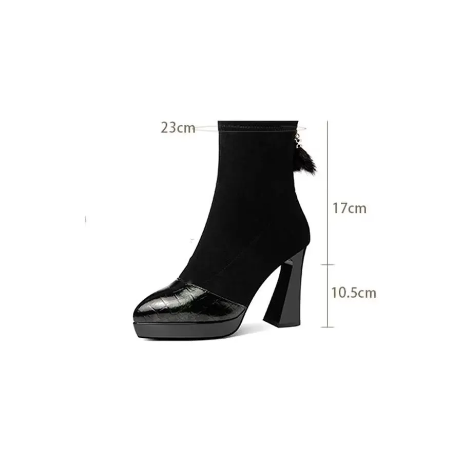 Elegant Zipper Pointed Toe Kitten High Heel Boots