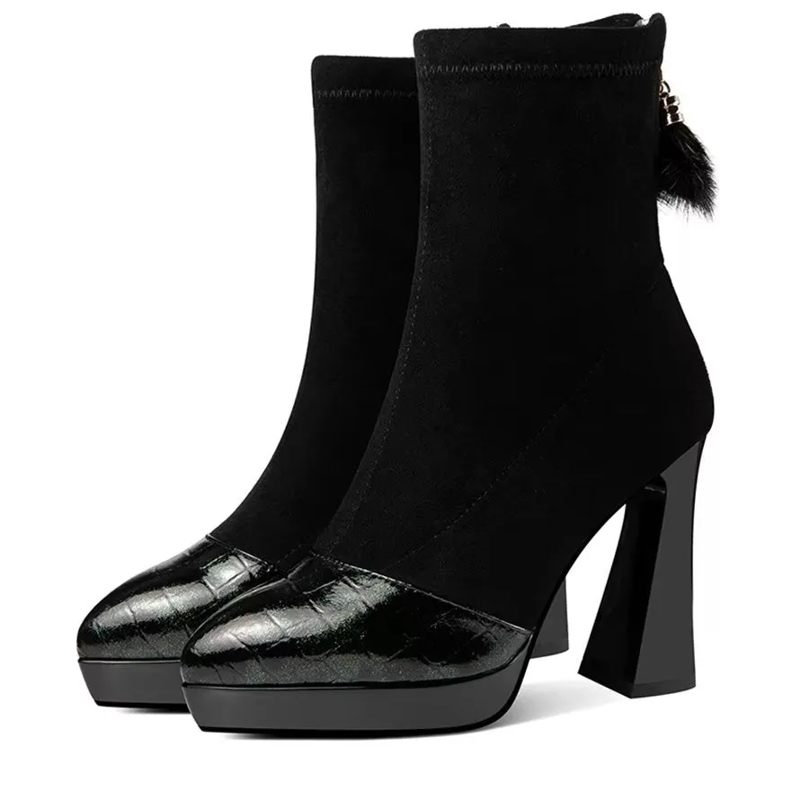 Elegant Zipper Pointed Toe Kitten High Heel Boots