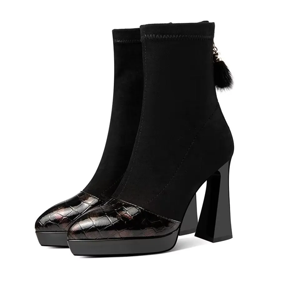 Elegant Zipper Pointed Toe Kitten High Heel Boots