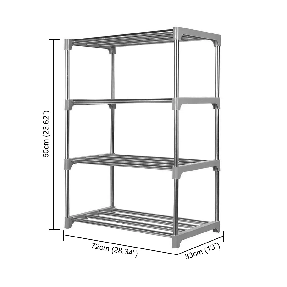 Kawachi 12 Pairs 4-Layer Stainless Steel and Plastic Shoe Stand Multipurpose Book Shelf Toys Storage Rack for Home Office KW50-Gray