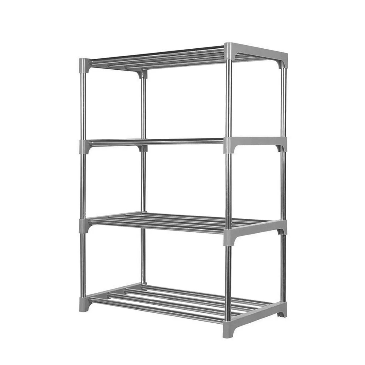 Kawachi 12 Pairs 4-Layer Stainless Steel and Plastic Shoe Stand Multipurpose Book Shelf Toys Storage Rack for Home Office KW50-Gray