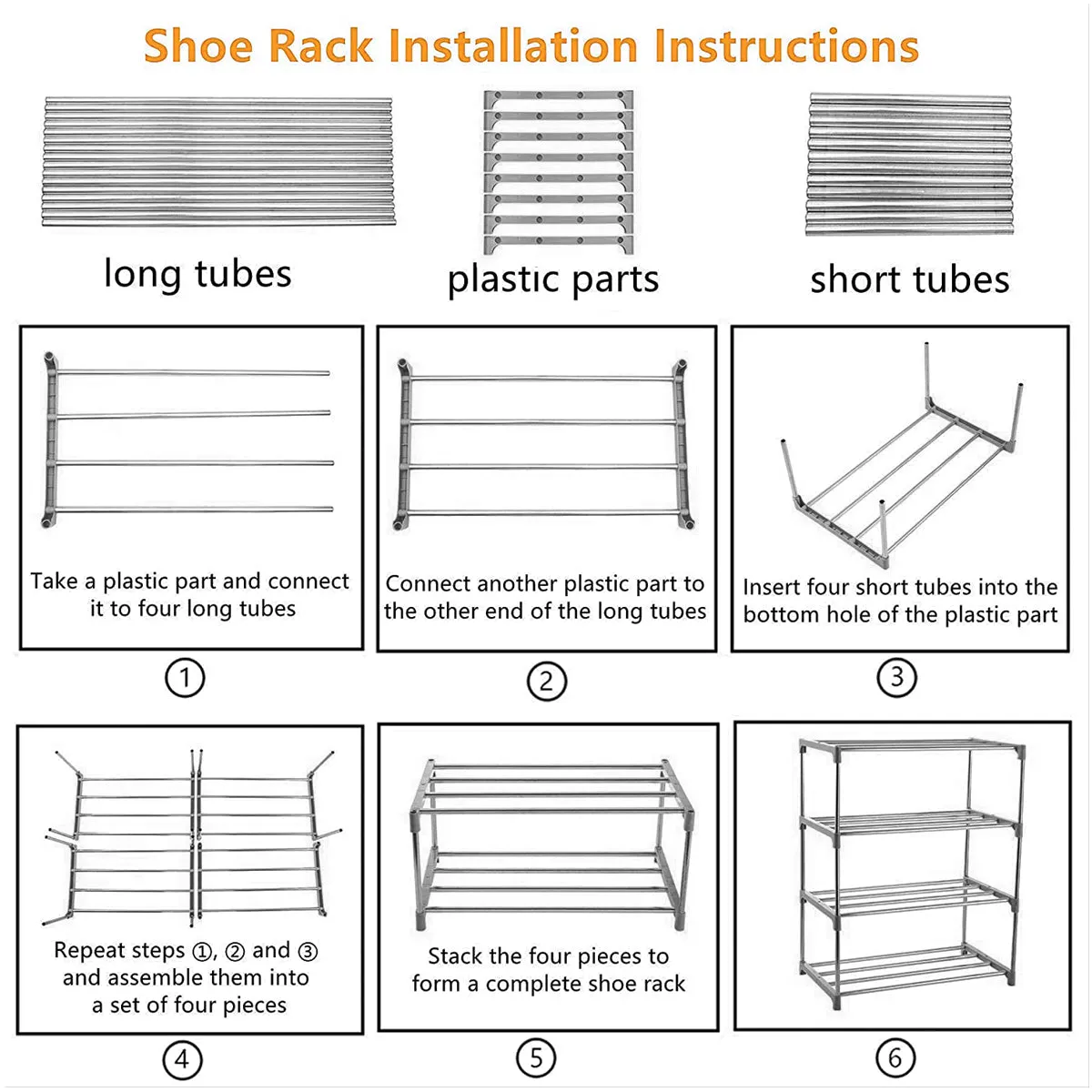 Kawachi 12 Pairs 4-Layer Stainless Steel and Plastic Shoe Stand Multipurpose Book Shelf Toys Storage Rack for Home Office KW50-Gray