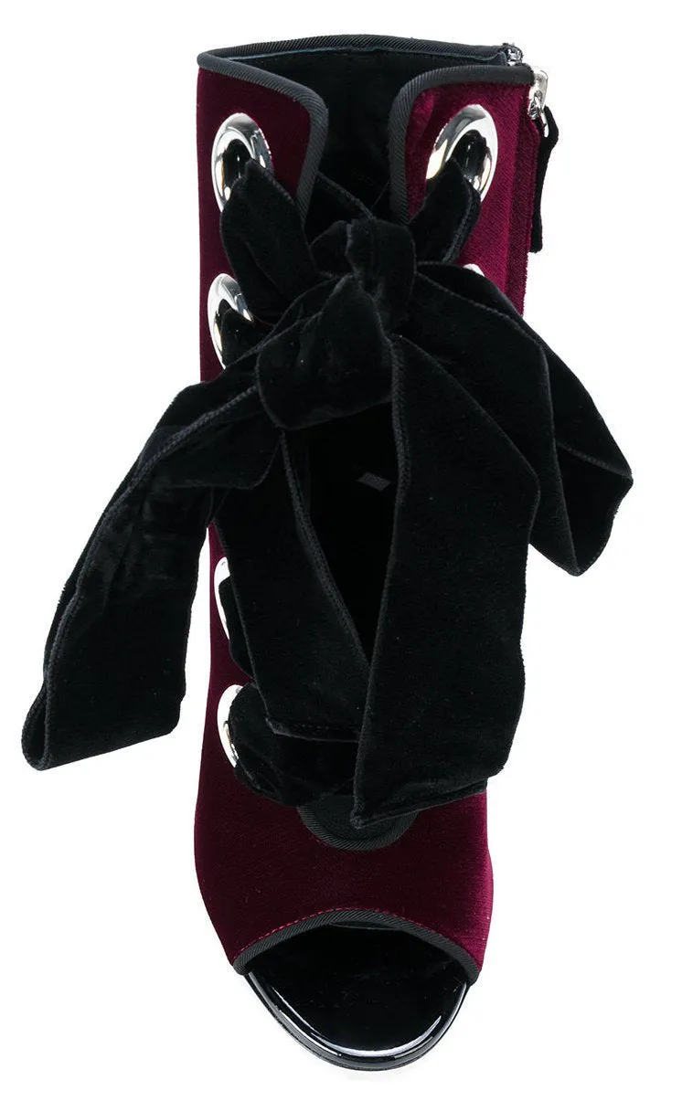 Lace-up Velvet Ankle Boots - Black or Burgundy