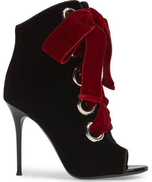 Lace-up Velvet Ankle Boots - Black or Burgundy