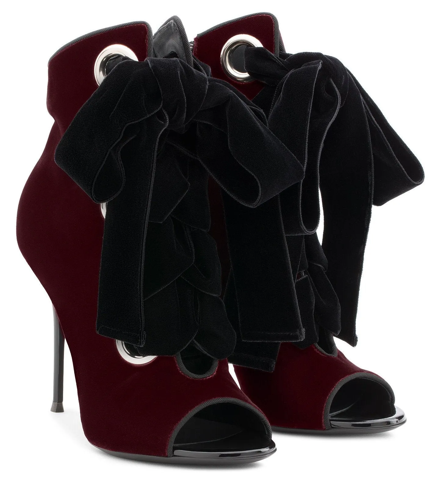 Lace-up Velvet Ankle Boots - Black or Burgundy
