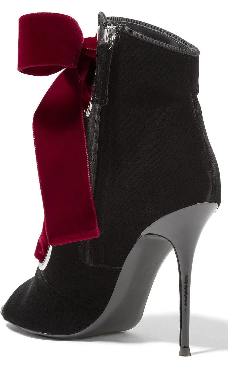 Lace-up Velvet Ankle Boots - Black or Burgundy