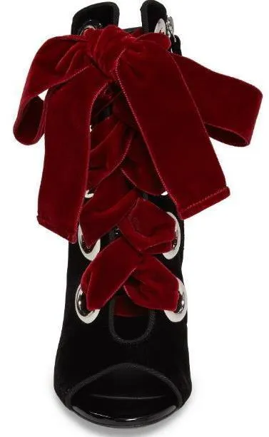 Lace-up Velvet Ankle Boots - Black or Burgundy
