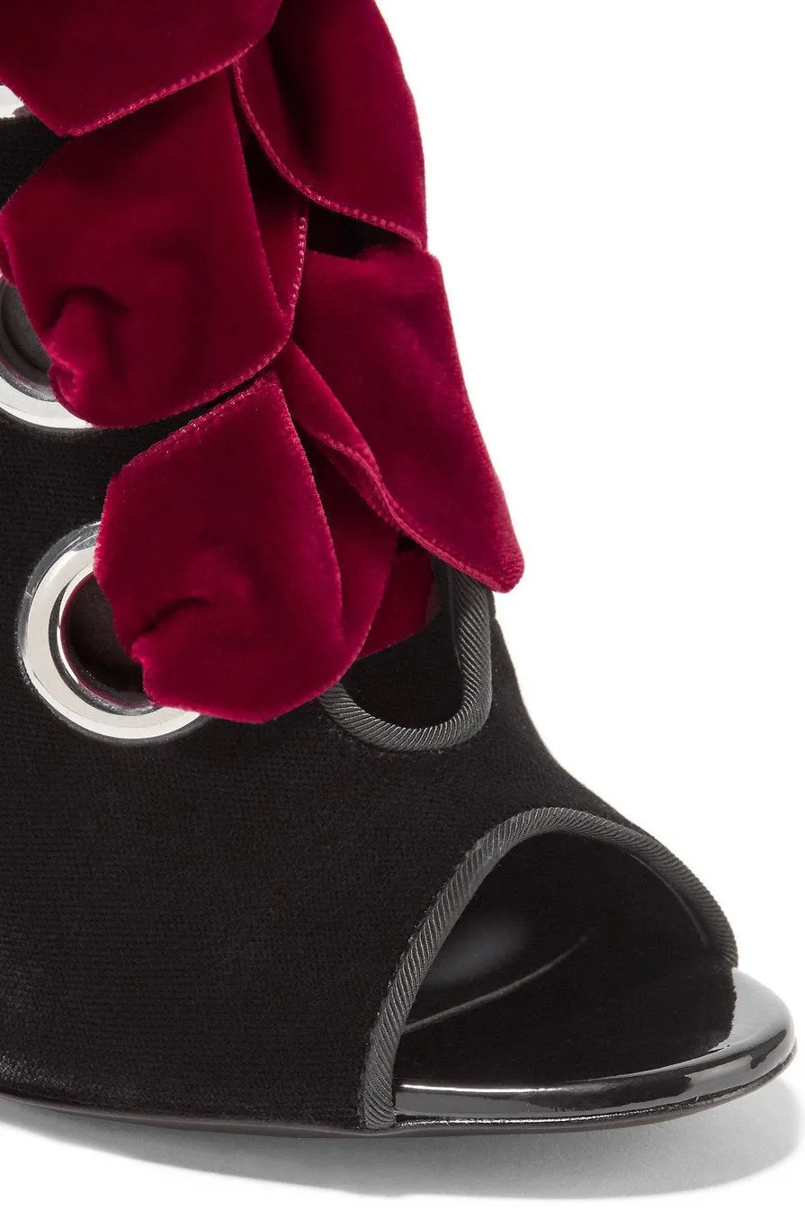 Lace-up Velvet Ankle Boots - Black or Burgundy