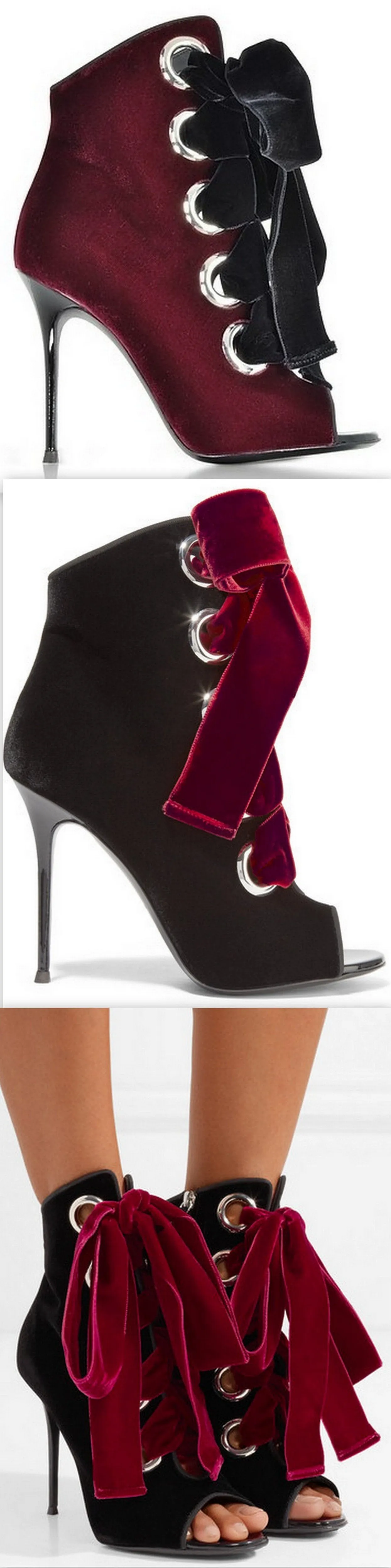 Lace-up Velvet Ankle Boots - Black or Burgundy