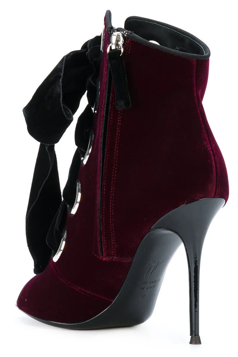 Lace-up Velvet Ankle Boots - Black or Burgundy