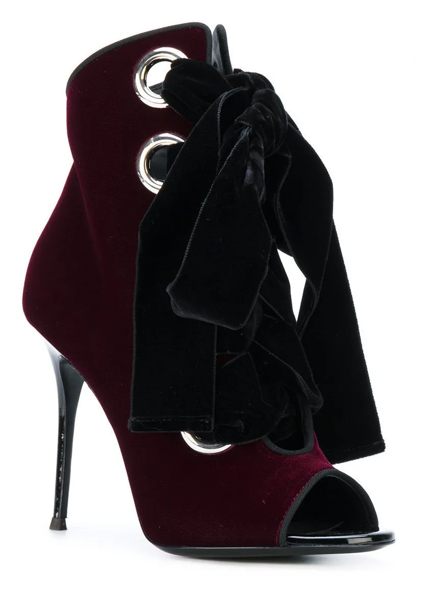 Lace-up Velvet Ankle Boots - Black or Burgundy