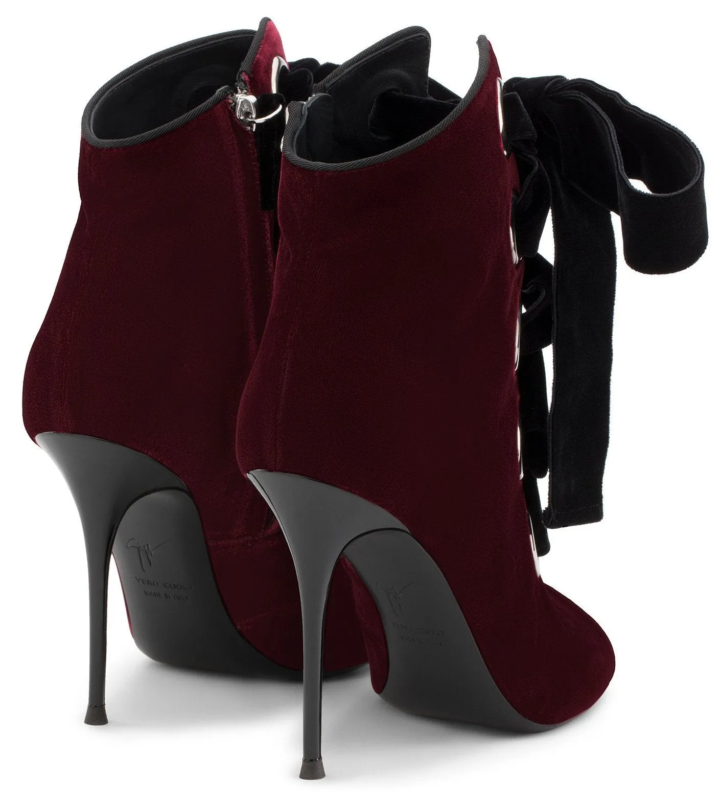 Lace-up Velvet Ankle Boots - Black or Burgundy