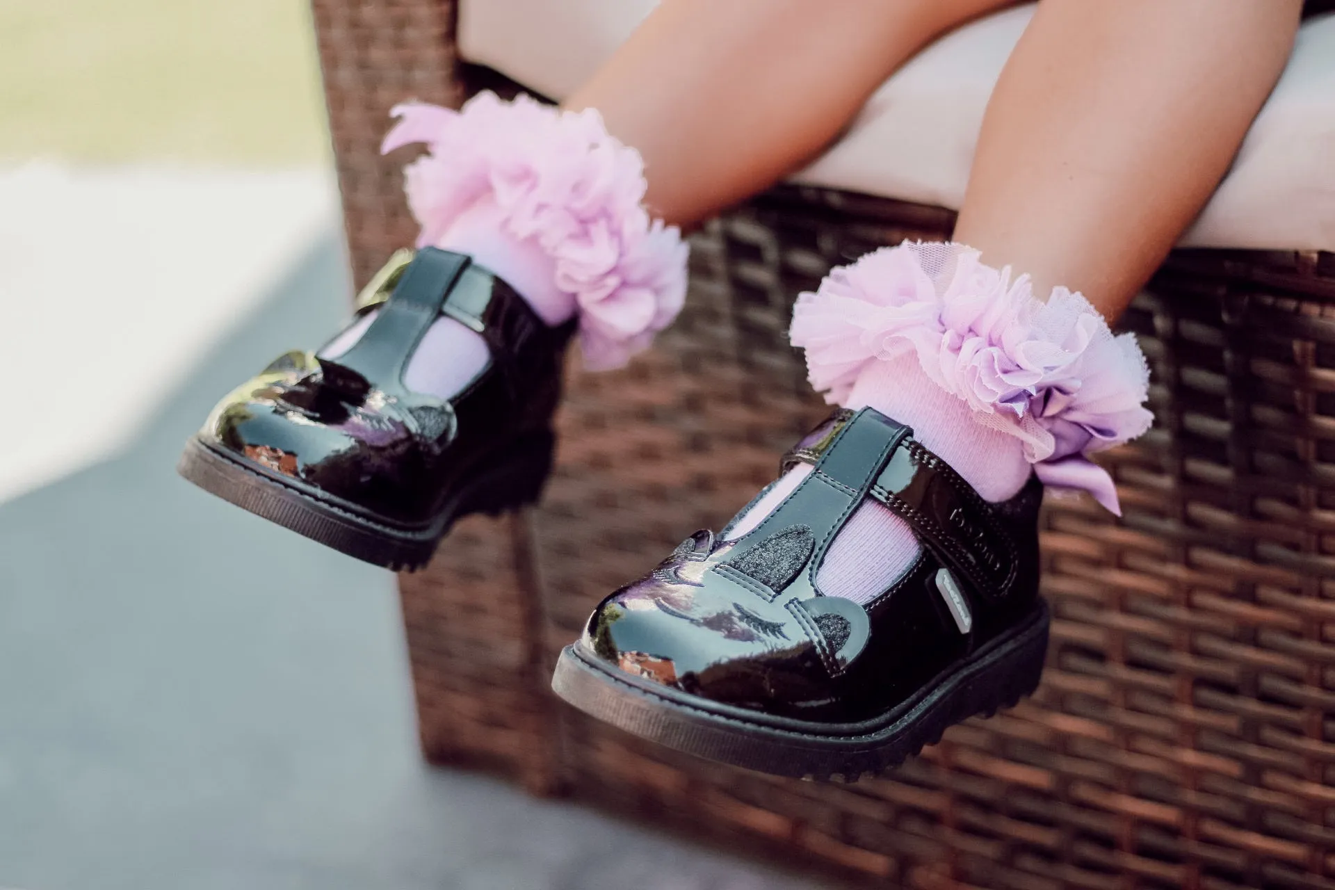 MILLIE - Unicorn Patent T-Bar Shoes with Magical Unicorn Insocks (Wide Fit)