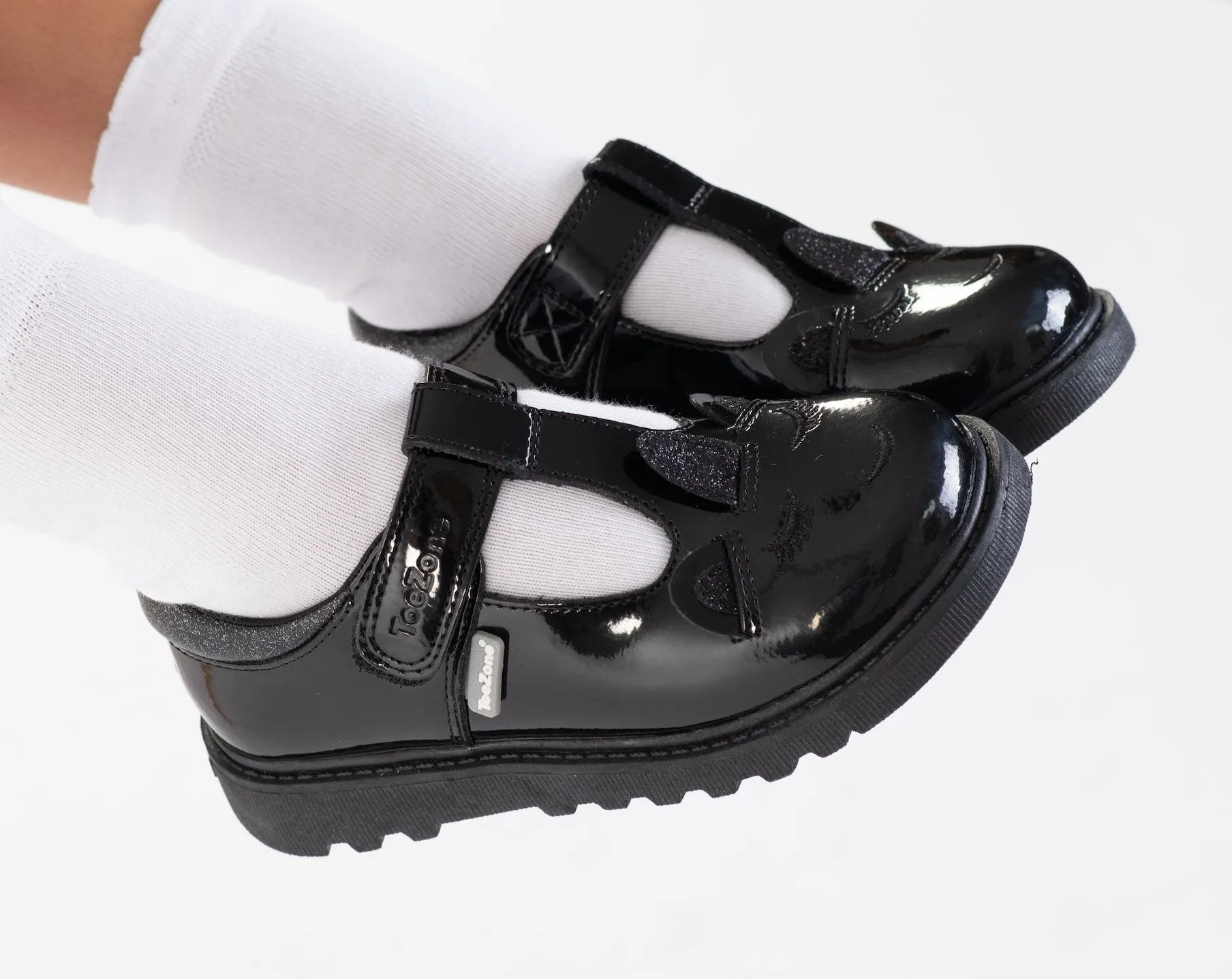 MILLIE - Unicorn Patent T-Bar Shoes with Magical Unicorn Insocks (Wide Fit)
